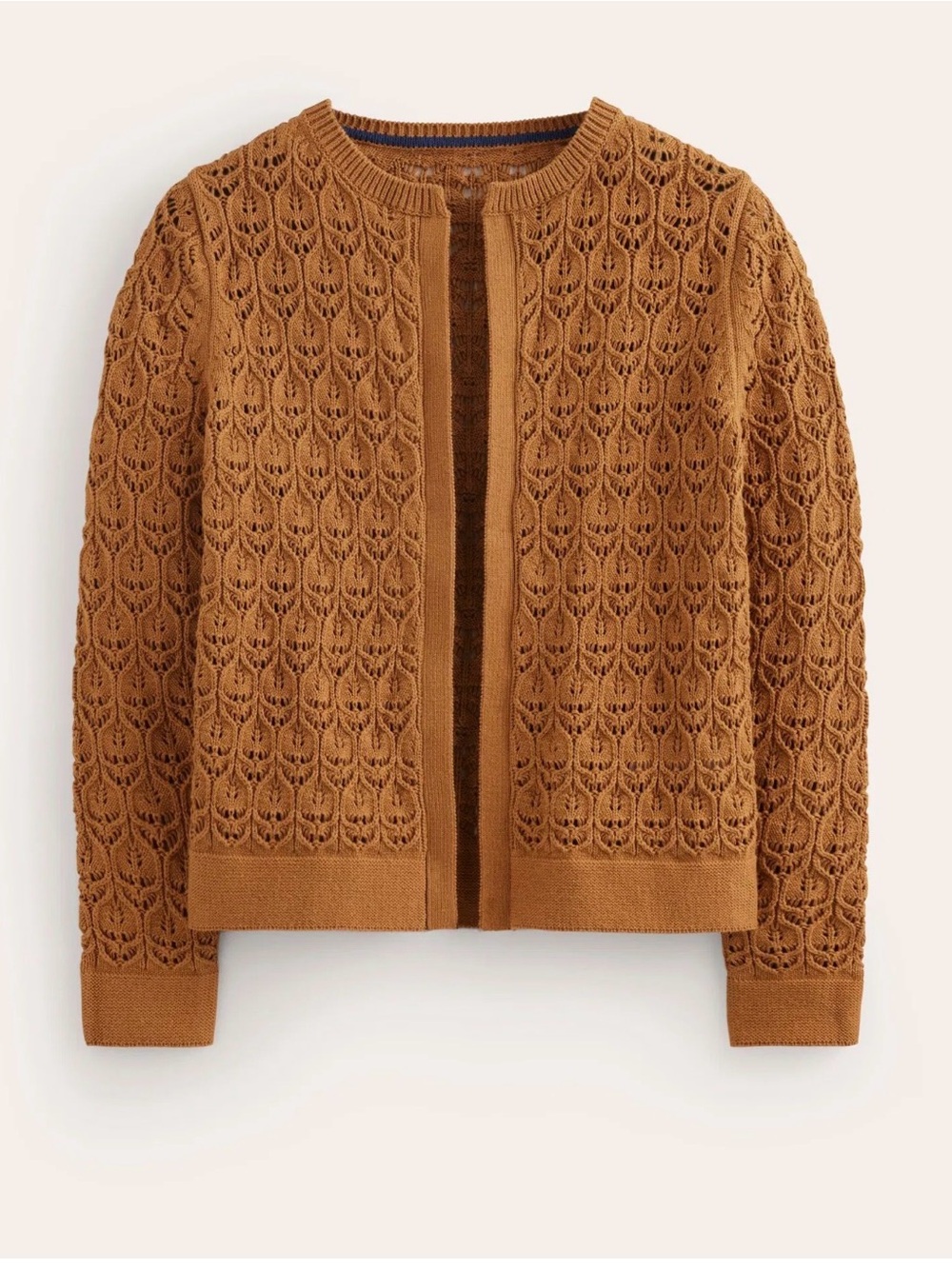 Boden Cotton Openwork Pointelle Cardigan - Chestnut Brown Size Medium